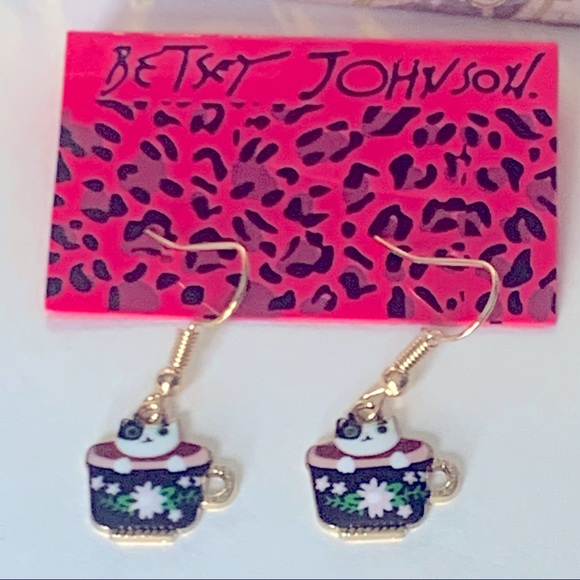 Betsey Johnson Style - Teapot Cat Dangle Earrings